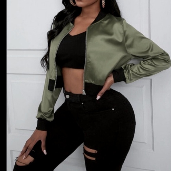 Army Green Casual Patchwork Long Sleeve  Button 🆙 W/Pockets Bomber Jacket/Coat - Picture 2 of 5